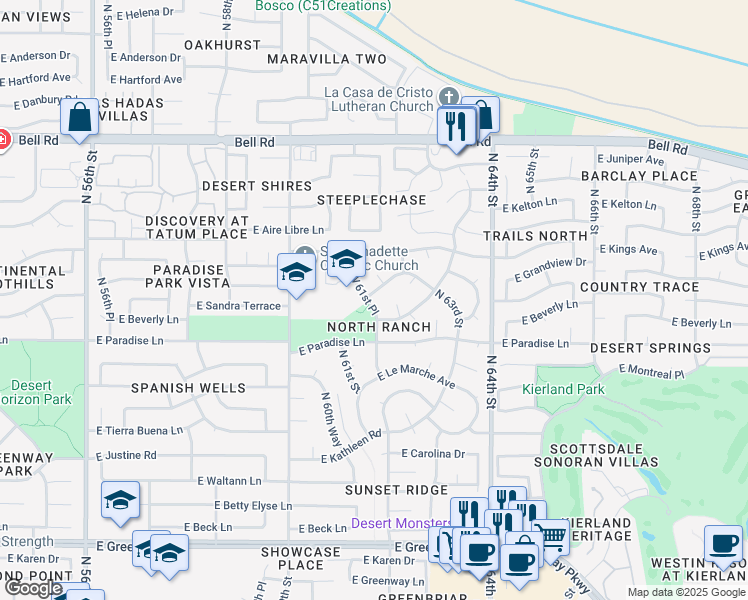 map of restaurants, bars, coffee shops, grocery stores, and more near 6119 East Sandra Terrace in Scottsdale