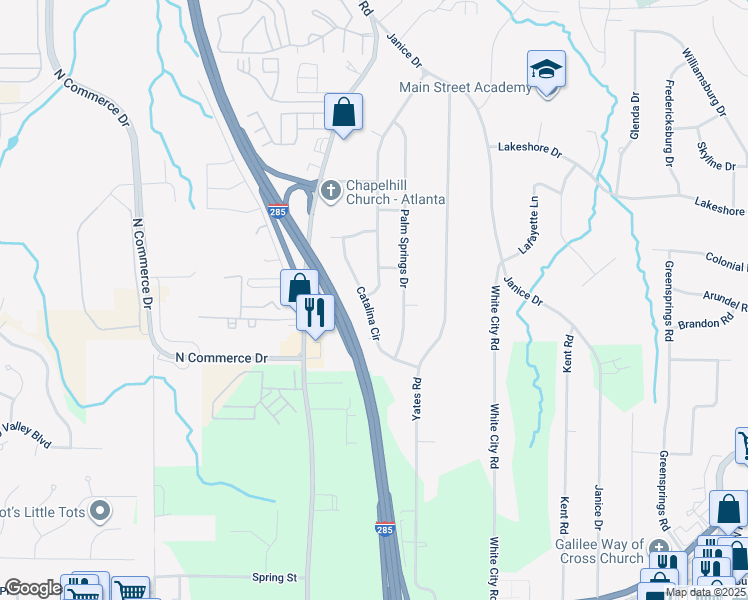 map of restaurants, bars, coffee shops, grocery stores, and more near 4454 Catalina Circle in East Point