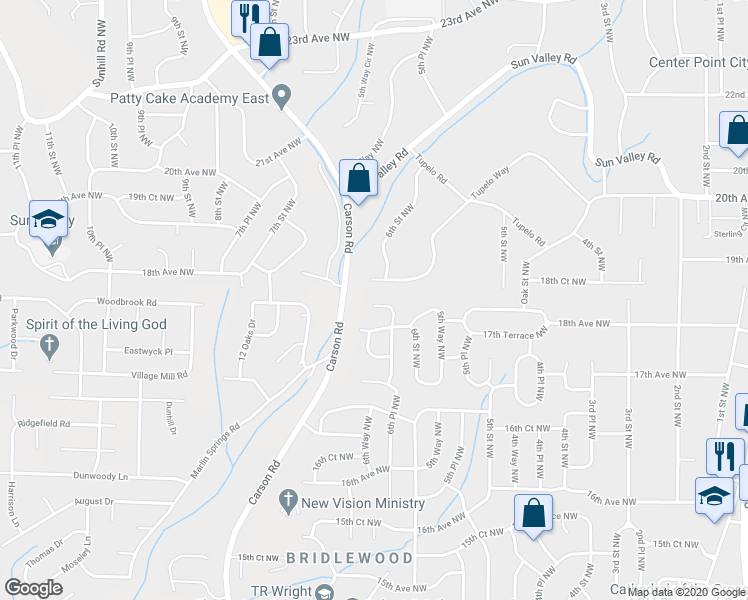 map of restaurants, bars, coffee shops, grocery stores, and more near 1763 6th Place Northwest in Center Point