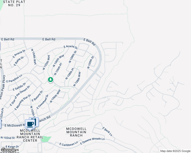 map of restaurants, bars, coffee shops, grocery stores, and more near 10948 East Cosmos Circle in Scottsdale