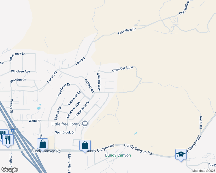 map of restaurants, bars, coffee shops, grocery stores, and more near 22817 Sheffield Court in Wildomar