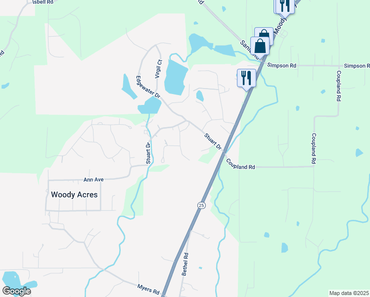 map of restaurants, bars, coffee shops, grocery stores, and more near 191 Pine Road in Odenville
