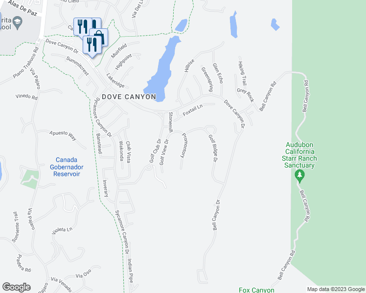 map of restaurants, bars, coffee shops, grocery stores, and more near 9 Promontory in Trabuco Canyon