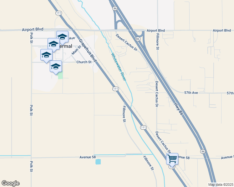 map of restaurants, bars, coffee shops, grocery stores, and more near 57023 Grapefruit Boulevard in Thermal