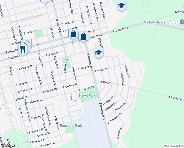 map of restaurants, bars, coffee shops, grocery stores, and more near 1704 East Wells Avenue in Sherman