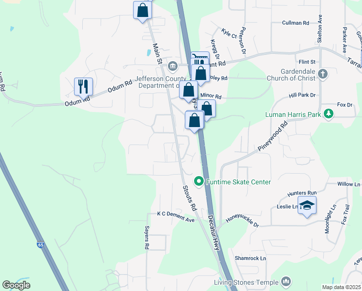 map of restaurants, bars, coffee shops, grocery stores, and more near 499 Main Street in Gardendale