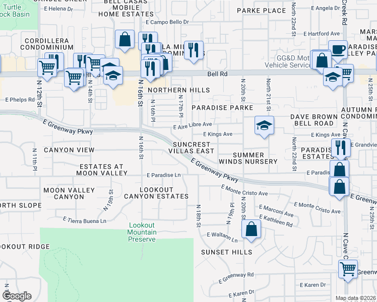 map of restaurants, bars, coffee shops, grocery stores, and more near 6053 North 18th Street in Phoenix