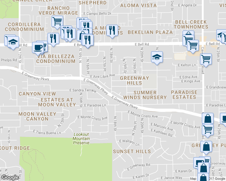 map of restaurants, bars, coffee shops, grocery stores, and more near 6053 North 18th Street in Phoenix