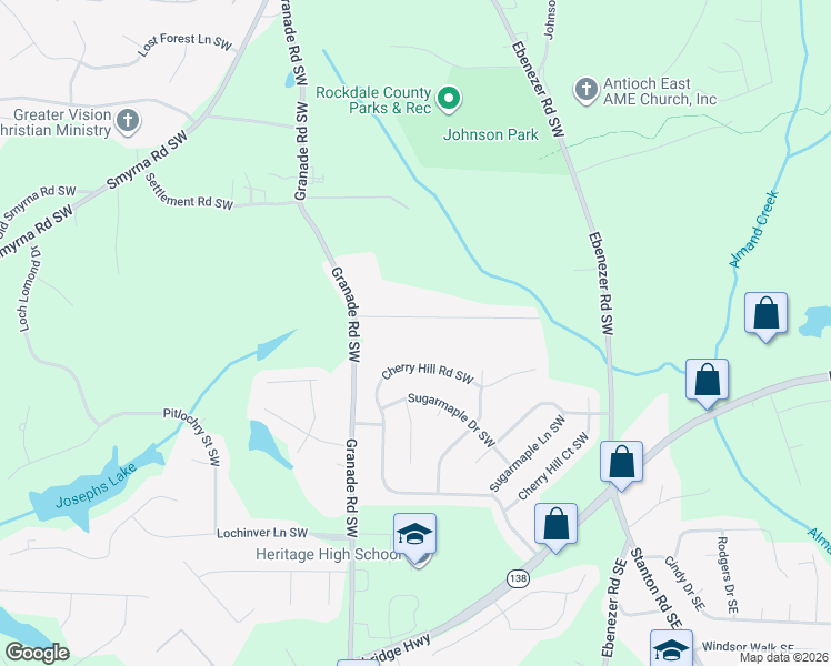 map of restaurants, bars, coffee shops, grocery stores, and more near 1826 McCollum Road Southwest in Conyers