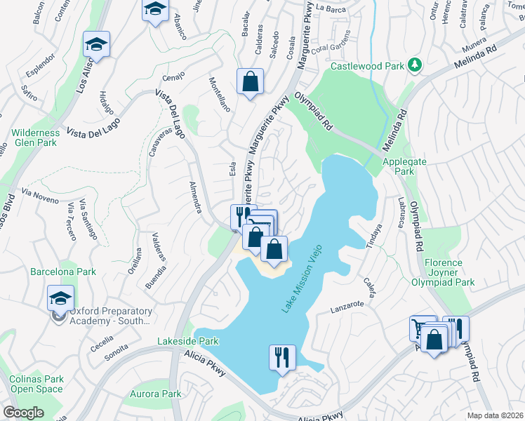 map of restaurants, bars, coffee shops, grocery stores, and more near 27776 Arta in Mission Viejo