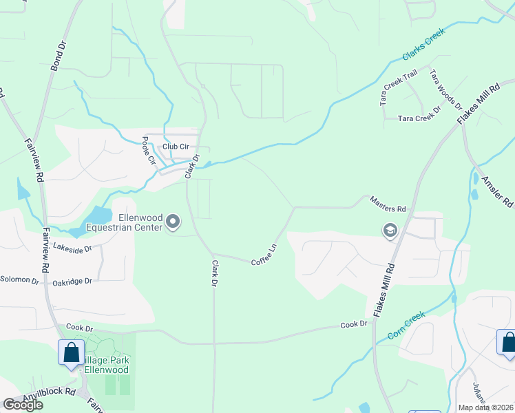 map of restaurants, bars, coffee shops, grocery stores, and more near 102 Creek Cove Lane in Ellenwood