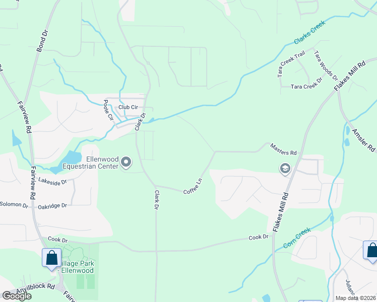 map of restaurants, bars, coffee shops, grocery stores, and more near 102 Creek Cove Lane in Ellenwood