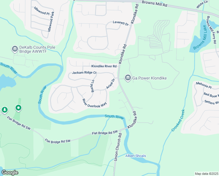 map of restaurants, bars, coffee shops, grocery stores, and more near 6343 Ariaal Drive in Lithonia