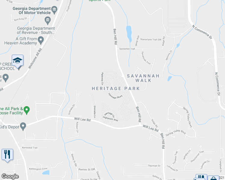 map of restaurants, bars, coffee shops, grocery stores, and more near 4548 Parkview Square in Atlanta