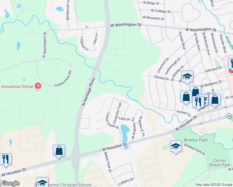map of restaurants, bars, coffee shops, grocery stores, and more near 425 Hidden Valley Trail in Sherman