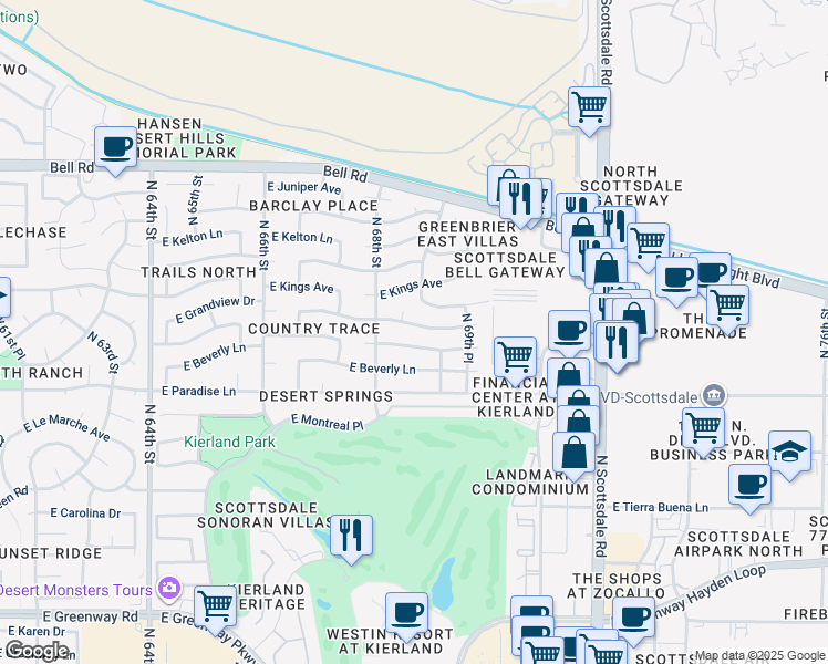 map of restaurants, bars, coffee shops, grocery stores, and more near 6825 East Sandra Terrace in Scottsdale