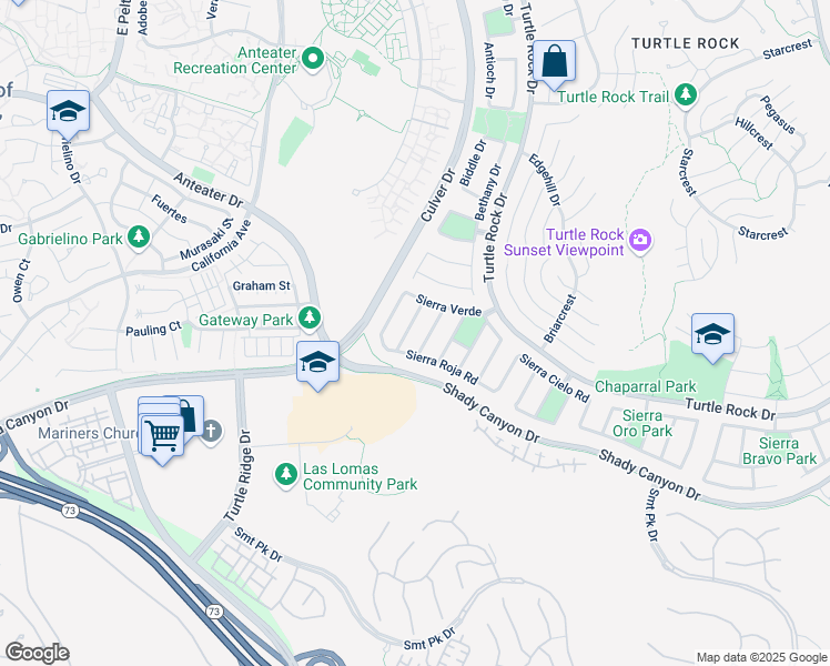 map of restaurants, bars, coffee shops, grocery stores, and more near 19512 Sierra Santo Road in Irvine