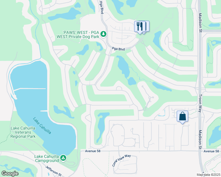 map of restaurants, bars, coffee shops, grocery stores, and more near 80128 Riviera in La Quinta