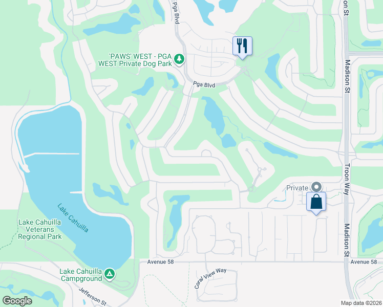 map of restaurants, bars, coffee shops, grocery stores, and more near 80128 Riviera in La Quinta