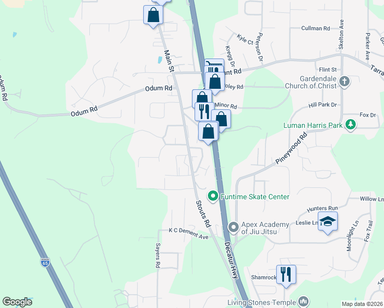 map of restaurants, bars, coffee shops, grocery stores, and more near 700 Jamestown Lane in Gardendale