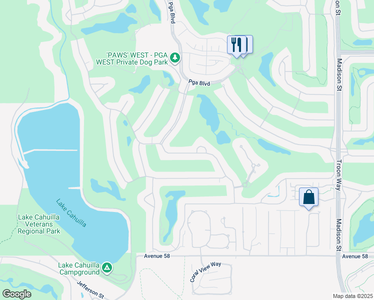 map of restaurants, bars, coffee shops, grocery stores, and more near 80128 Riviera in La Quinta
