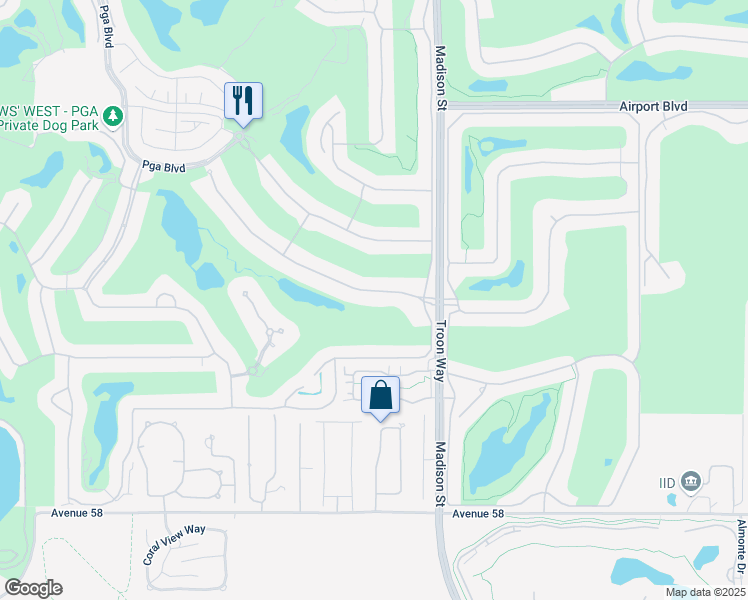 map of restaurants, bars, coffee shops, grocery stores, and more near 80915 Weiskopf in La Quinta