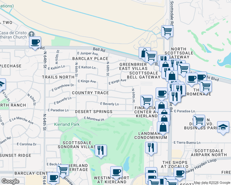 map of restaurants, bars, coffee shops, grocery stores, and more near 6825 East Sandra Terrace in Scottsdale