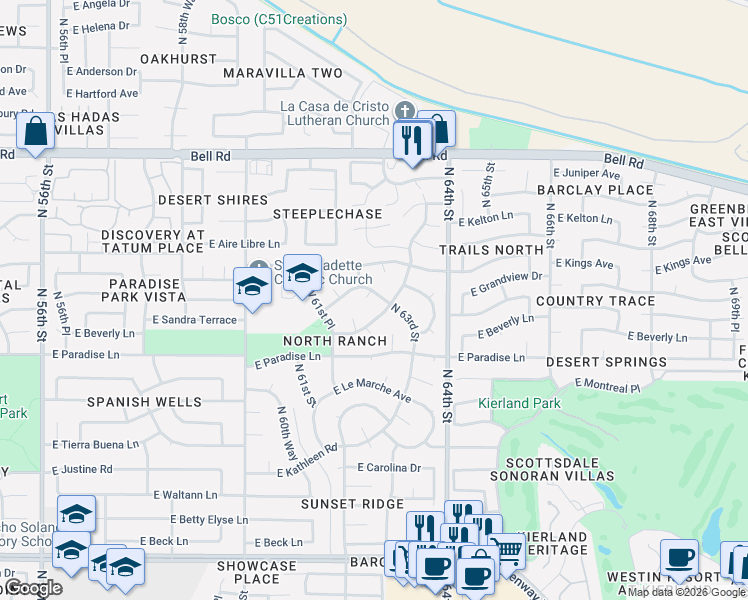 map of restaurants, bars, coffee shops, grocery stores, and more near 6234 East Beverly Lane in Scottsdale