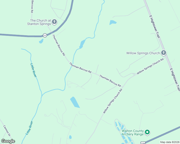 map of restaurants, bars, coffee shops, grocery stores, and more near 5215 Thurman Baccus Road in Social Circle