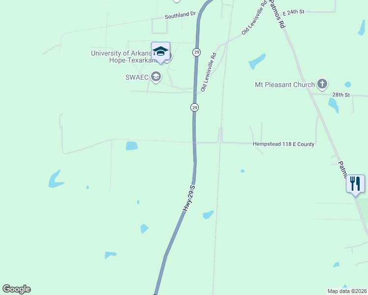 map of restaurants, bars, coffee shops, grocery stores, and more near 3302 Arkansas 29 in Hope