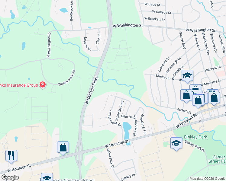map of restaurants, bars, coffee shops, grocery stores, and more near 322 Laurel Creek Drive in Sherman