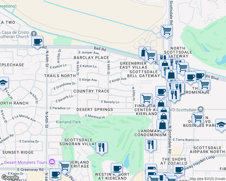 map of restaurants, bars, coffee shops, grocery stores, and more near 6825 East Sandra Terrace in Scottsdale