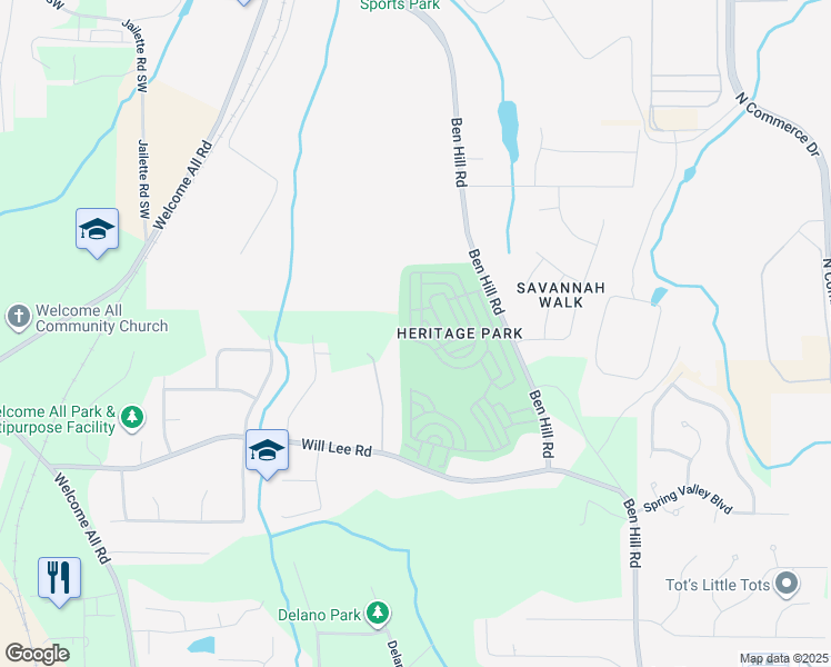 map of restaurants, bars, coffee shops, grocery stores, and more near 3909 Will Lee Road in College Park