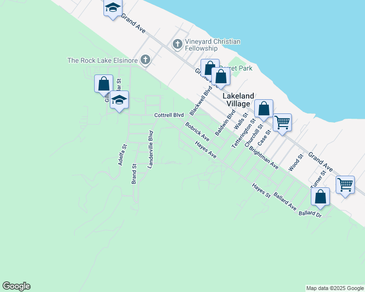map of restaurants, bars, coffee shops, grocery stores, and more near 33299 Blackwell Boulevard in Lake Elsinore