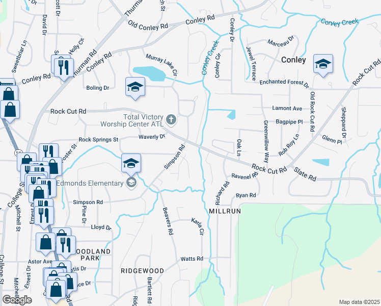 map of restaurants, bars, coffee shops, grocery stores, and more near 4368 Rocky View Drive in Forest Park
