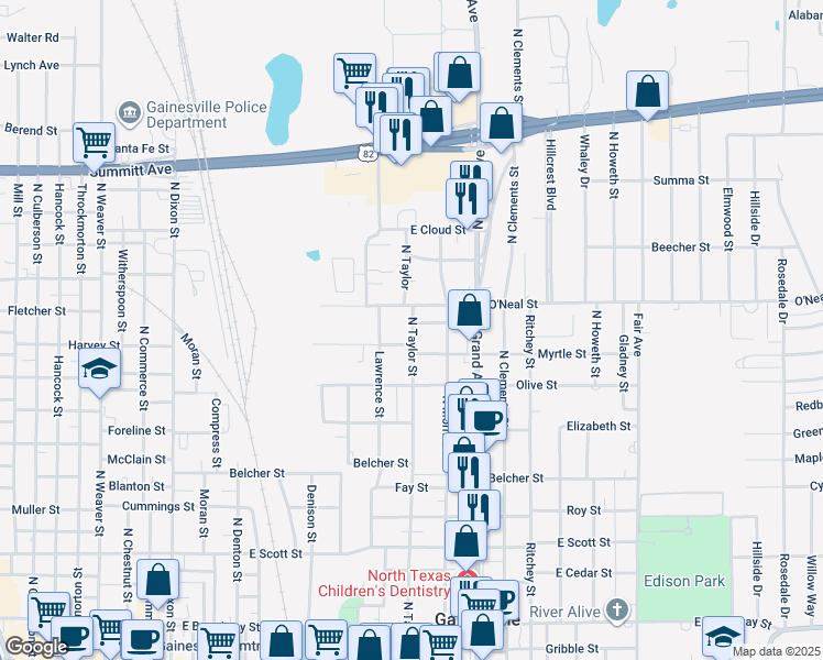 map of restaurants, bars, coffee shops, grocery stores, and more near in Callisburg