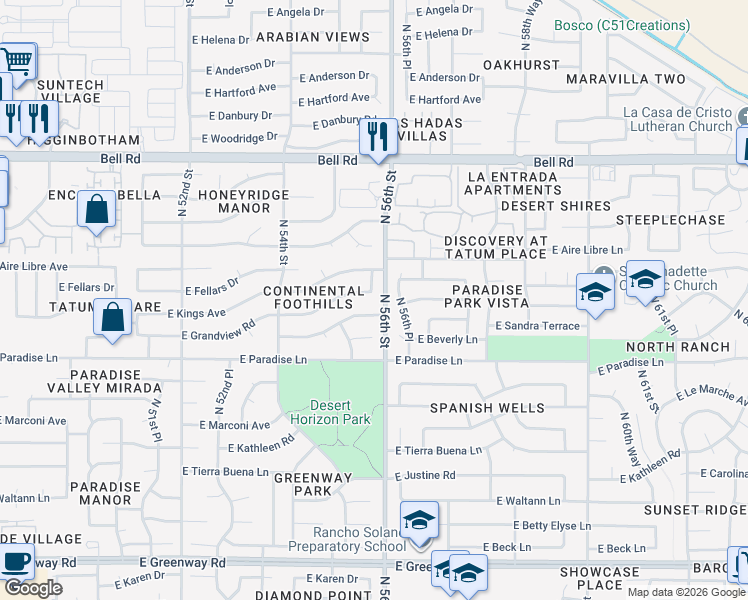 map of restaurants, bars, coffee shops, grocery stores, and more near 5520 East Grandview Road in Scottsdale
