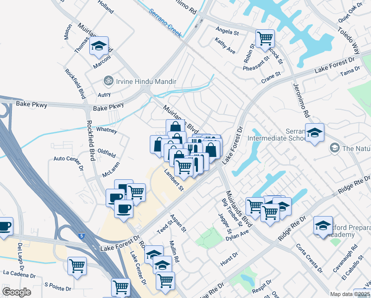 map of restaurants, bars, coffee shops, grocery stores, and more near 22481 Aspan Street in Lake Forest