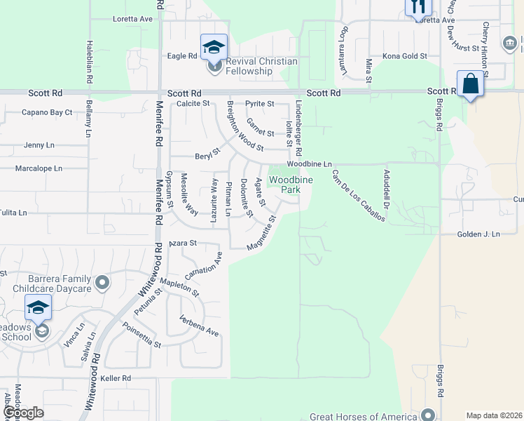 map of restaurants, bars, coffee shops, grocery stores, and more near 33419 Agate Street in Menifee