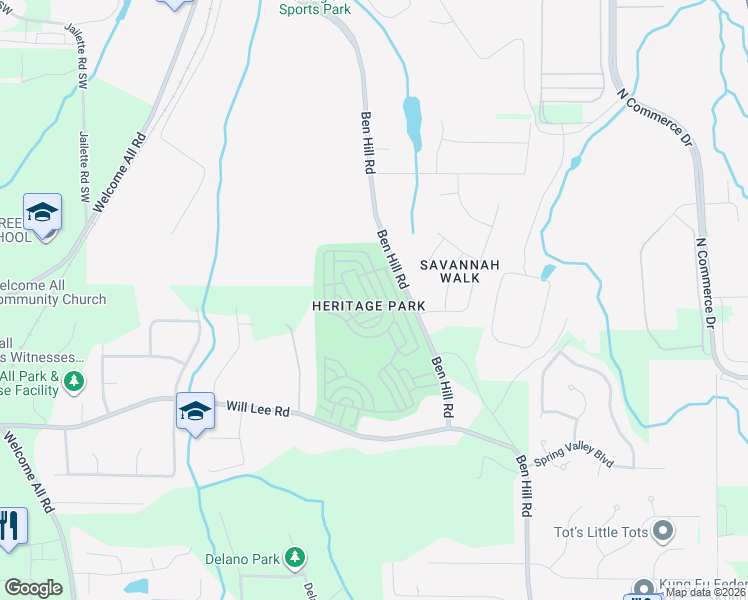 map of restaurants, bars, coffee shops, grocery stores, and more near 4592 Parkway Circle in College Park