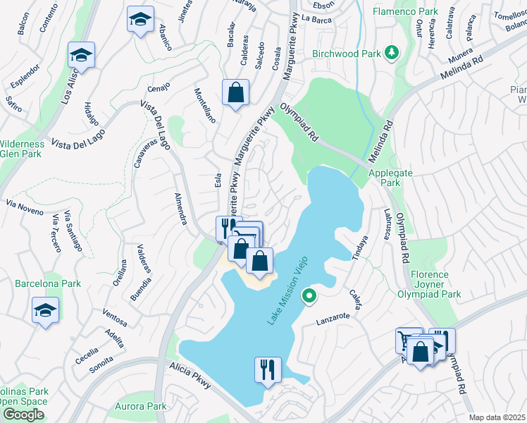 map of restaurants, bars, coffee shops, grocery stores, and more near 27796 Arta in Mission Viejo