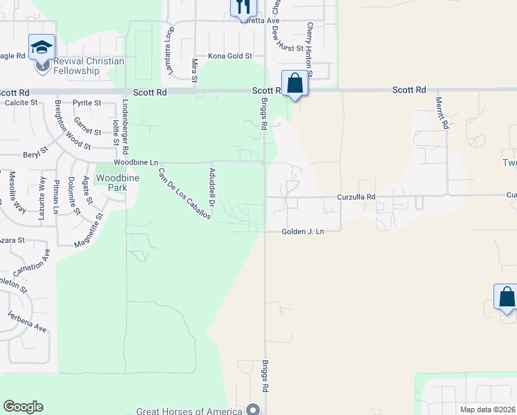 map of restaurants, bars, coffee shops, grocery stores, and more near 33400 Briggs Road in Menifee