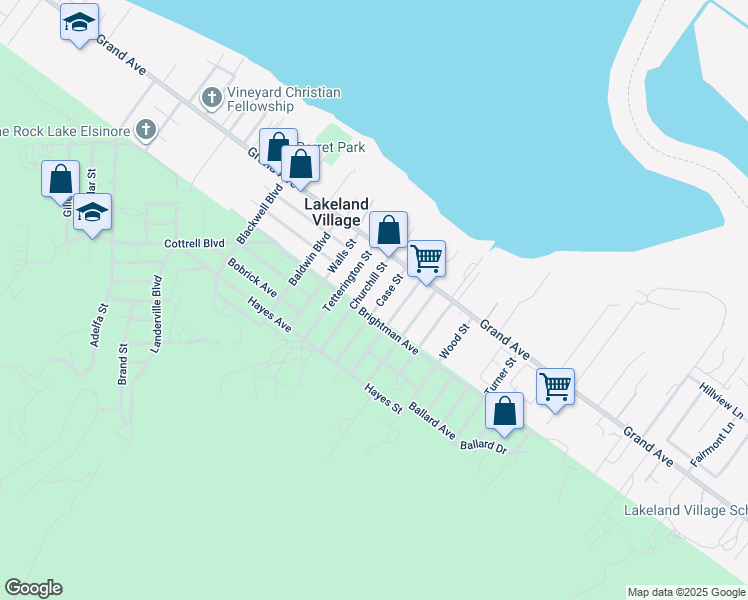 map of restaurants, bars, coffee shops, grocery stores, and more near 33097 Case Street in Lake Elsinore