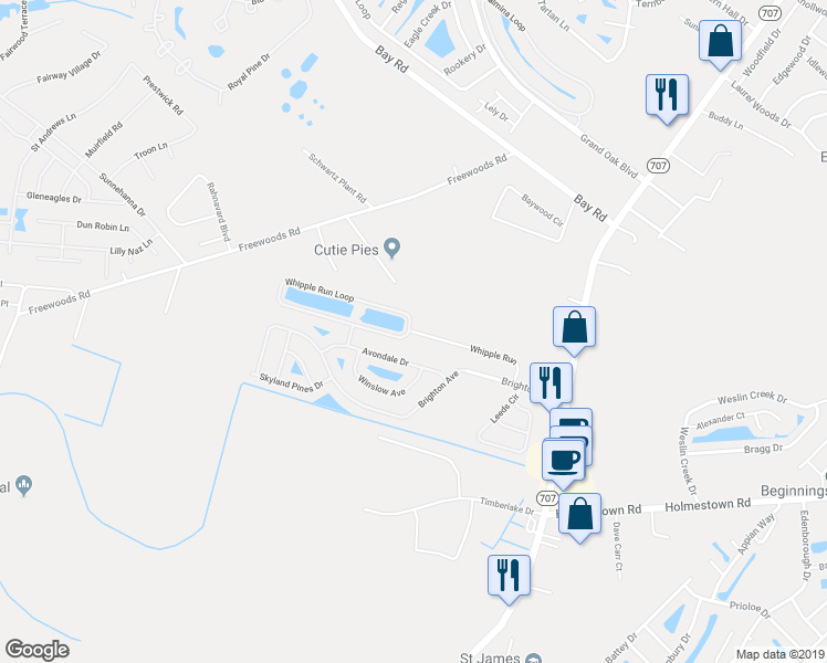 map of restaurants, bars, coffee shops, grocery stores, and more near 372 Whipple Run in Myrtle Beach