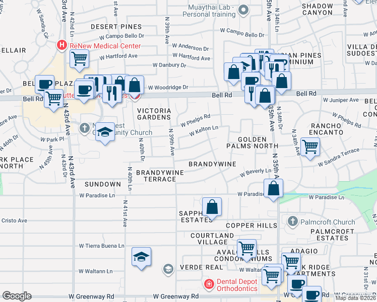 map of restaurants, bars, coffee shops, grocery stores, and more near 3826 West Aire Libre Avenue in Phoenix
