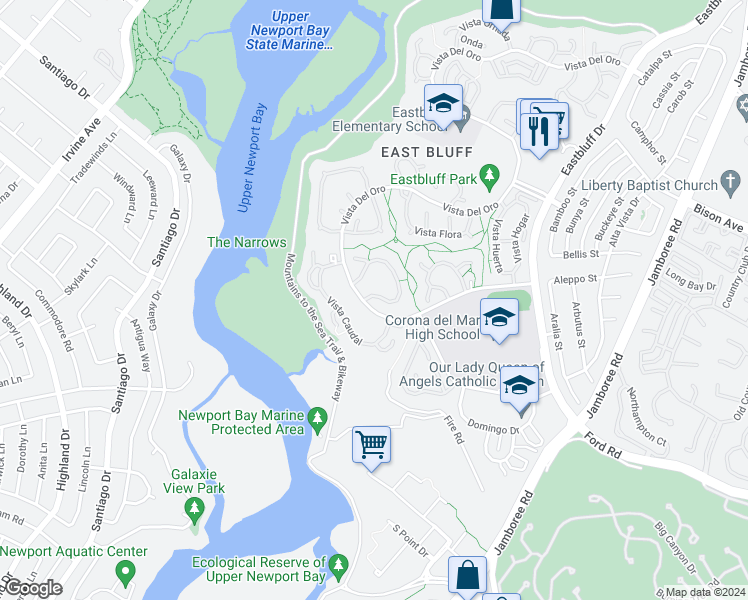 map of restaurants, bars, coffee shops, grocery stores, and more near 2000 Vista Cajon in Newport Beach