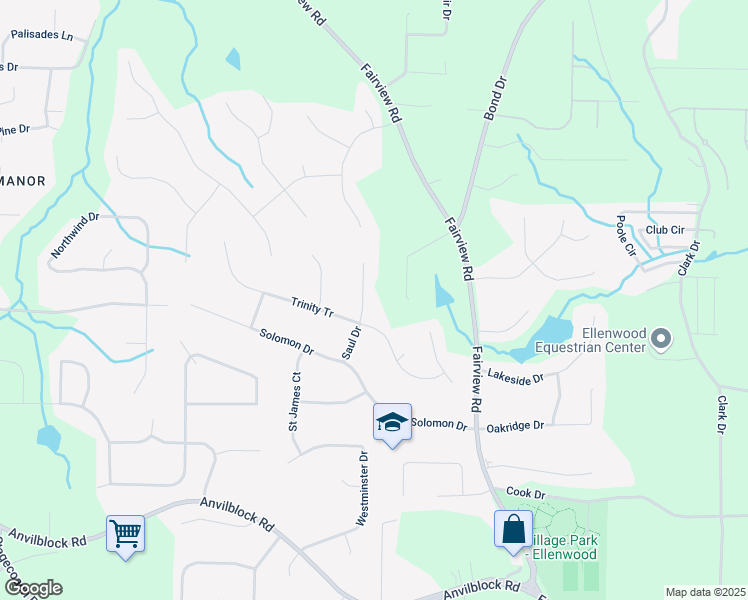 map of restaurants, bars, coffee shops, grocery stores, and more near 226 Saul Drive in Ellenwood
