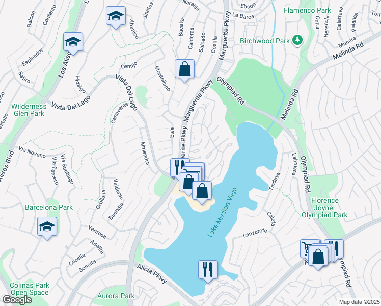 map of restaurants, bars, coffee shops, grocery stores, and more near 27776 Deya in Mission Viejo