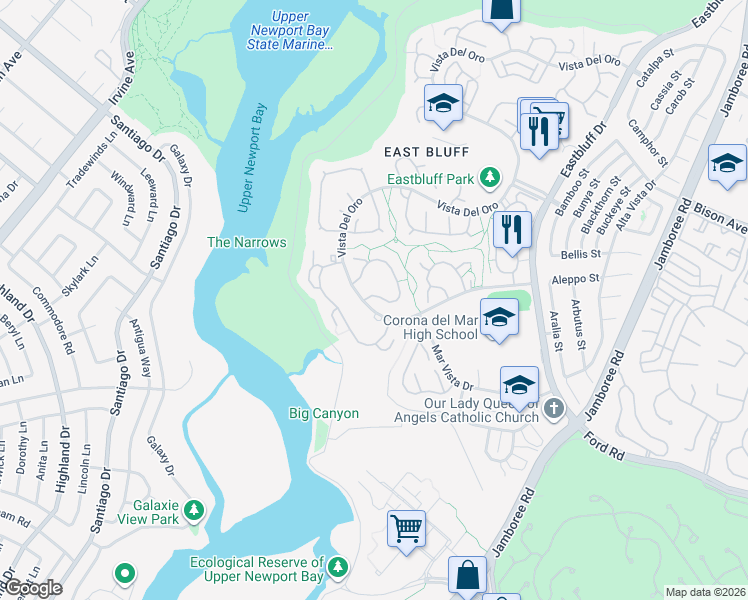 map of restaurants, bars, coffee shops, grocery stores, and more near 2000 Vista Cajon in Newport Beach