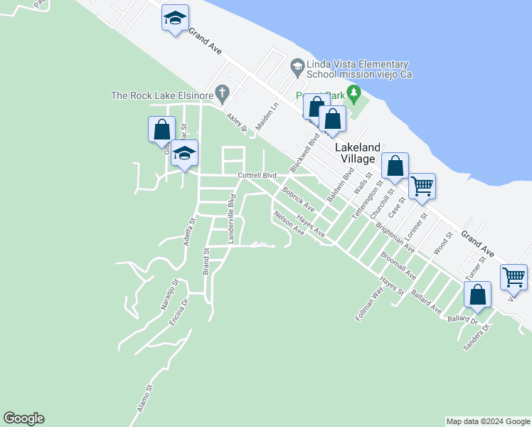 map of restaurants, bars, coffee shops, grocery stores, and more near 33311 Blackwell Boulevard in Lake Elsinore